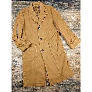 VTG 80s Riviera Custom Tailored Mustard Yellow Camel Hair Wool Overcoat Mens 46?